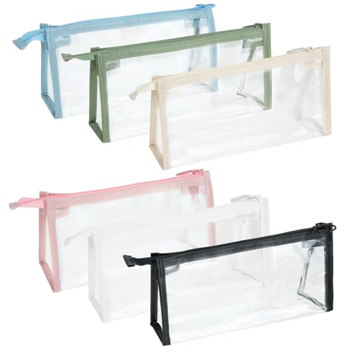 TIE-DailyNec 6 PCS Pencil Cases Clear Pen Pouch Marker Pouch Multifonction Travel Cosmetic Makeup Bag with Zipper, Exam Pe...