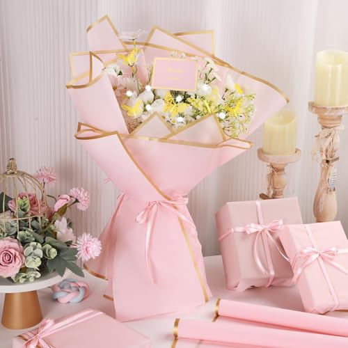 woric 93 Pcs Flower Bouquet Wrapping Paper Kits, 20 Sheets Waterproof Floral Wrapping Paper 10 Greeting Cards 12 Butterfly...