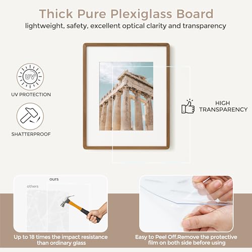 FLYJOE 4x6 Solid Oak Wood Picture Frame | 4x6 With Mat For 3.5x5 | Plexiglas Hanging Hardware Included | Walnut, 1 Pack