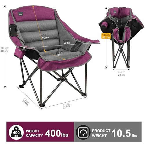 Northroad Oversized XL Padded Camping Chair w/Cell Phone Holder, Large Camp Lounge Chair, Foldable Lawn Chair w/Cup Holde...