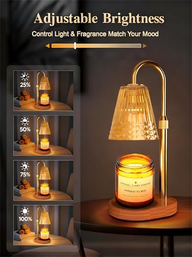 Candle Warmer Lamp with Dimmable Light & Timer, Adjustable Height Flameless Electric Wax Melter for Scented Jar Candles, G...