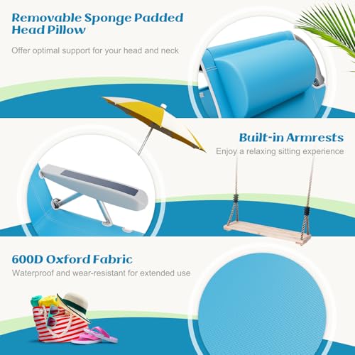 Goplus Beach Chair, 330lbs Folding Backpack Chairs for Adults with 5-Position Backrest, Storage Pockets, Towel Bar & Headr...
