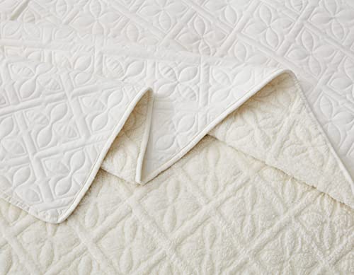 Chezmoi Collection Bethany 3-Piece Queen Sherpa Quilt Set - Floral Quilted Sherpa Blanket Reversible Washed Microfiber Lig...