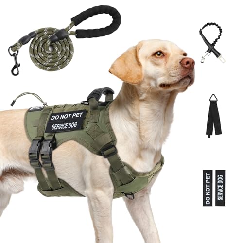 Yungaspy No Pull Tactical Dog Harness for Large Dogs, Escape Proof Molle Dog Vest Harness and Leash Set, Adjustable Milita...