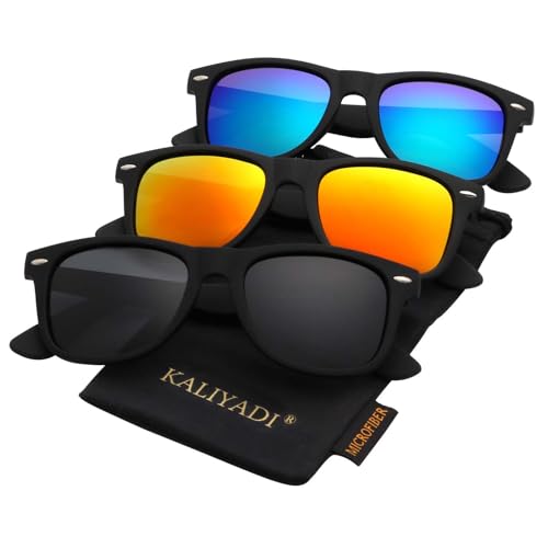 KALIYADI Polarized Sunglasses for Men and Women Matte Finish Sun glasses Color Mirror Lens UV Blocking (3 Pack)