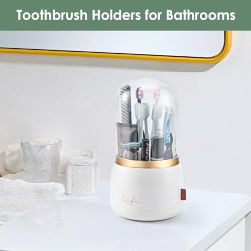 Toothbrush Holders for Bathrooms,Rotating 5-Slot with Cover and Draining Water,Kids Electric Toothbrush Holder and Toothpa...
