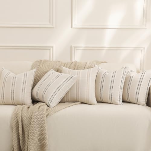 Hckot Throw Pillow Covers 20x20 Set of 2 Striped Pillow Covers Textured Linen Decorative Pillows Square Cushion Covers for...