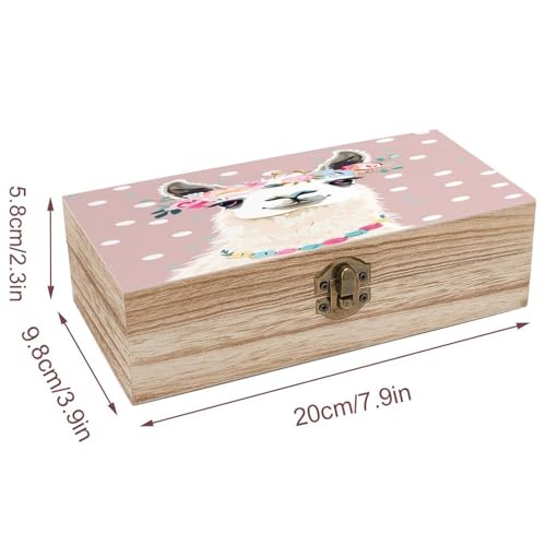 Ntyfur Alpaca Llama with Floral Crown Jewelry Box Wooden Rustic Keepsake Organizer with Front Clasp for Jewelry, Crafts & ...