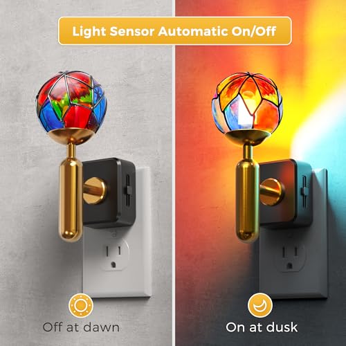 L LOHAS LED Vintage Night Light Plug in with 0-100% Stepless Dimming, Stained Glass Nightlight with Dusk to Dawn Sensor, A...