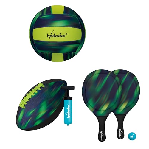 Waboba Sport Beach Pack – Includes 9 Inch Water Football, Beach Volleyball & Paddle Set – Perfect Summer Essential Bundle ...