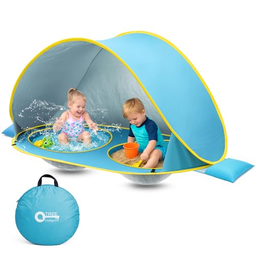 QTREE intelligence 2-IN-1 Baby Beach Tent with 2 Pool for 2 kids,74.8*41.7*35.4 inch UV Protection Sun Shelter Pop Up Play...