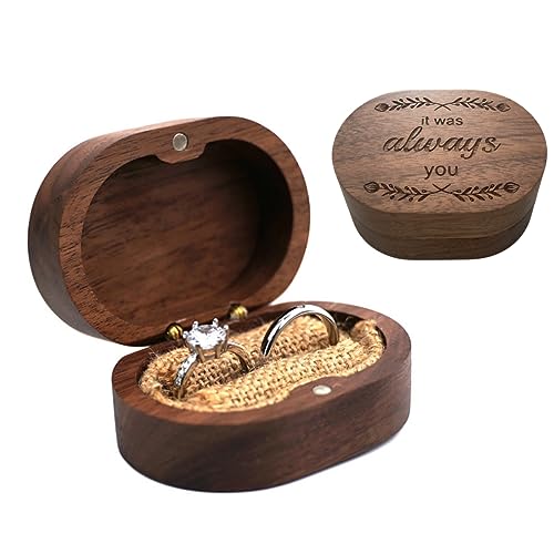 molchagar Ring Box for Wedding Ceremony, 2 Slots Ring Box, It Was Always You Commitment of Love Engraved Wooden Ring Holde...
