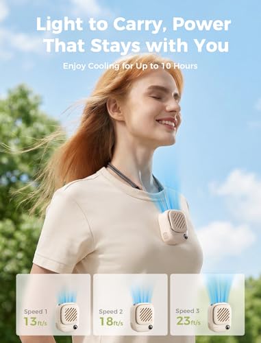 Aecooly Mini Portable Neck Fan, Mighty Hands Free Fan, Magnetic Fit Click 01 USB Rechargeable [10H Max Cooling Time], Pers...