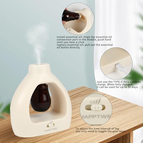 HAPPTWS Waterless Essentil Oil Diffuser Set - Cordless Diffuser 3 Timer Settings Battery Operated for Bedroom Yoga Studio ...