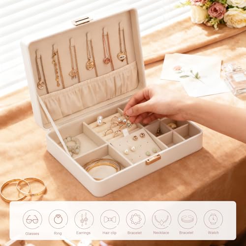 V-LAFUY Secure Jewelry Organizer Box with Lock Compact Single Layer Storage for Travel & Home Holds Rings, Earrings, Penda...