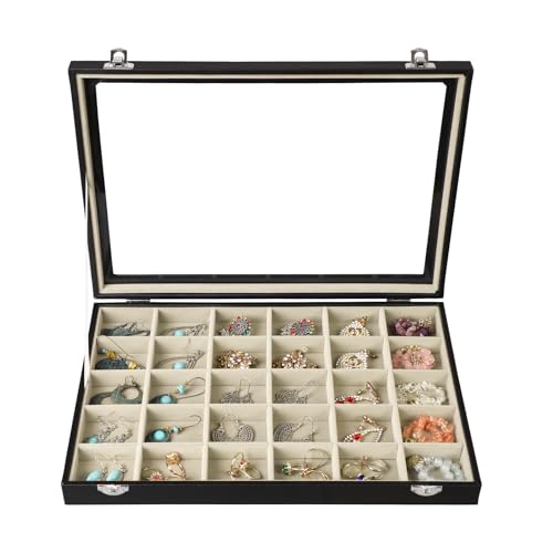 Stratalife Earring Organizer Jewelry Holder Organizer Drawer Earring Storage Jewelry Tray with Clear Lid Ring Box for Wome...