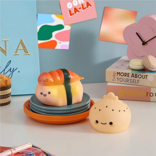 Urban Lifestyle Figural Food Squish LED Mood Lamp, 2 Pack with Dumpling and Sushi, 3.8 inches Tall