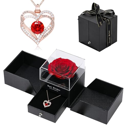 Yabesty Preserved Rose with Love Necklace Jewelry Gift Set, Hand-Made Rose Flower Gifts for Her on Christmas Day,Mother's ...