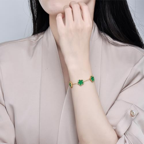 FLY FEI 18K Gold-Plated Four Leaf Clover Bracelet for Women,Adjustable lucky Bracelet Set Jewelry Gift-Hypoallergenic Char...