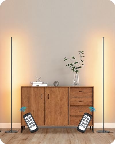 EDISHINE LED Corner Lamp, Set of 2 Minimalist Dimmable Tall Light with Remote, 57.5" Floor Lamps for Living Room, Bedroom,...