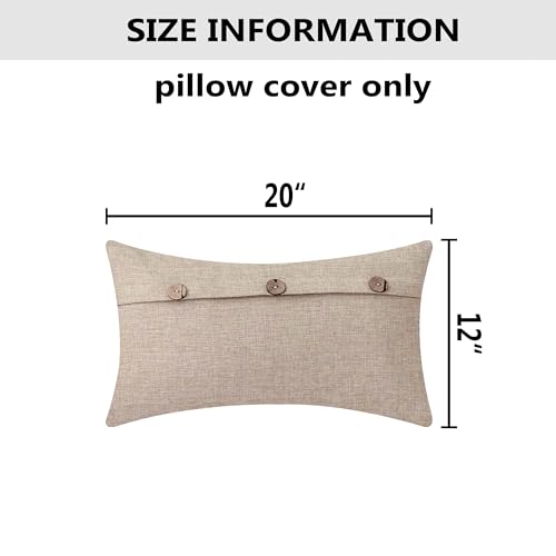 Home Brilliant Linen Pillow Covers 12x20 Burlap Button Throw Pillow Covers Decorative Triple Button Farmhouse Cushion Cove...
