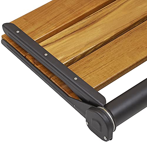 Home Aesthetics 18" ADA Compliant Wall-Mounted Folding Serena Teak Wood Shower Bench Seat with Matte Black Frame, Clear Co...