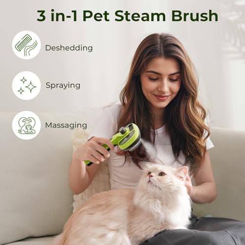 Pecute Cat Steam Brush, Self-Cleaning Steam Cat Brush with 2 Water Spray Modes, Large Capacity Tank, Steaming Renu Dog Bru...