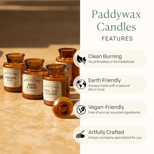 Paddywax Artisan Apothecary Scented Candle with Lid in Reusable Glass Jar, Clean-Burn Soy Candle with Approx. 54 Hour Burn...