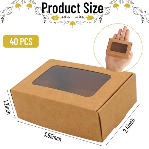 RYKOMO 40 PCS Soap Boxes for Homemade 3.55 x 2.4 x 1.2 Inch Small Soap Paper Box Mini Kraft Treat Box with Window for Home...