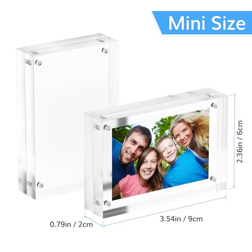Tceauio Polaroid Small Wallet Size Picture Frames, 4 Pack Magnetic Clear Acrylic 2.5 x 3.5 Picture Frames, Business Card F...