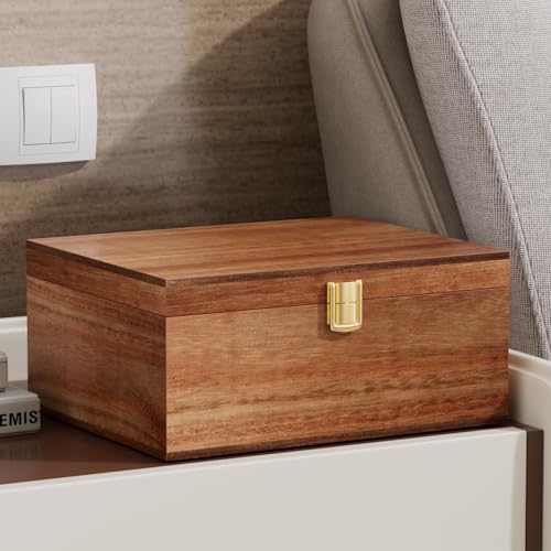 Yaoyiizy Wooden Keepsake Box, Acacia Memory Box with a Hinged Lid, Wooden Storage box, for Picture Letter Time Capsule - W...