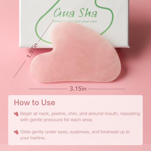 huefull Gua Sha Facial Tools for Face and Body –Spa Gifts for Women, Natural Rose Quartz Guasha Tool for Face, Relieving T...