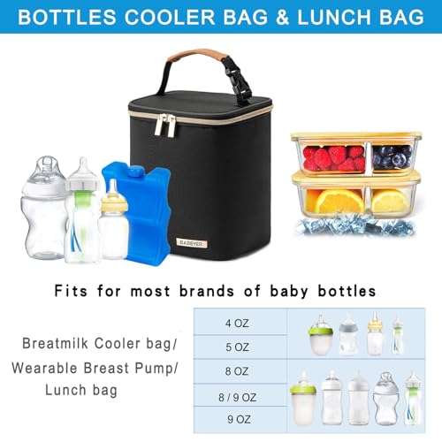 BABEYER Breastmilk Cooler Bag with Ice Pack Fits 4 Baby Bottles Up to 9 Ounce, Baby Bottle Cooler Bag Suitable for Nursing...