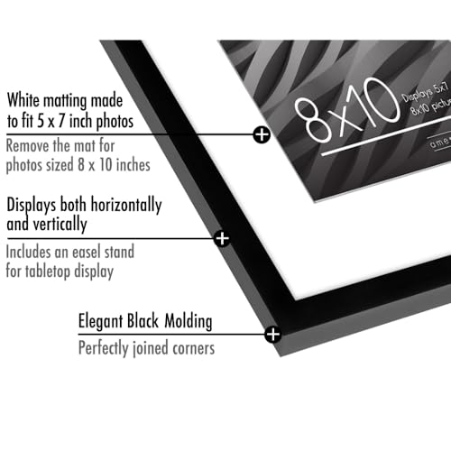 Americanflat 8x10 Picture Frame with Shatter-Resistant Glass - Use as 5x7 Frame with Mat or Display 8x10 Photo Without Mat...