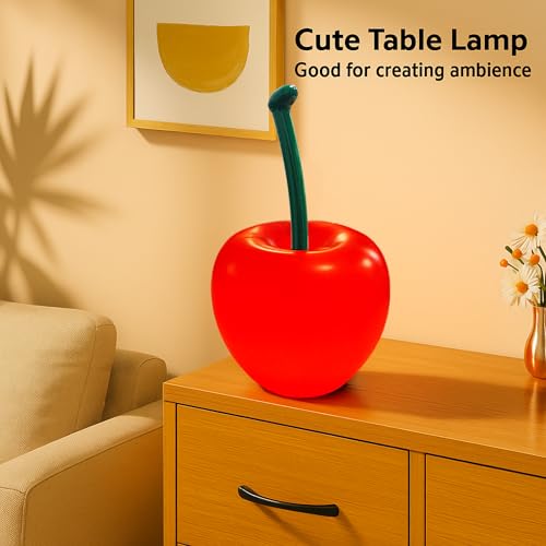 Nodyla Cherry Lamp LED Light – Unique Red Table Lamp for Bedroom, Nightstand or Living Room, Funky and Modern Desk Lamp, S...