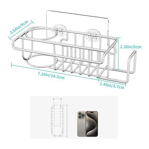 HapiRm 4 in 1 Sink Caddy Sponge Holder, SUS304 Stainless Steel Kitchen Brush Holder and Dish Cloth Hanger, Kitchen Organiz...