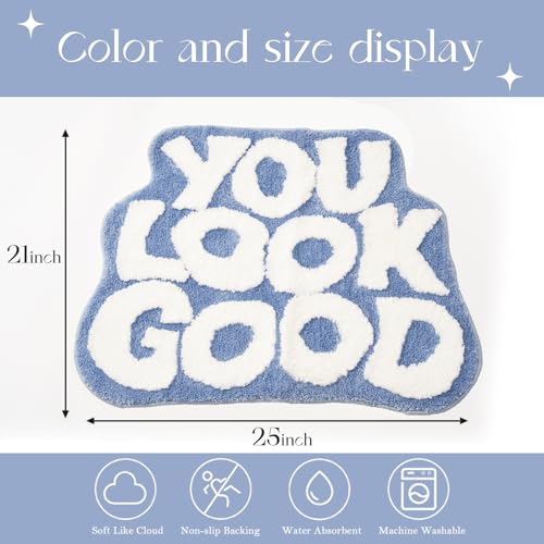 DyeFury You Look Good Bath Mat Cute Cool Bathroom Rugs Funny Bathroom Mats Fun Funky Decor Non Slip Bath Rug, Trendy Blue ...