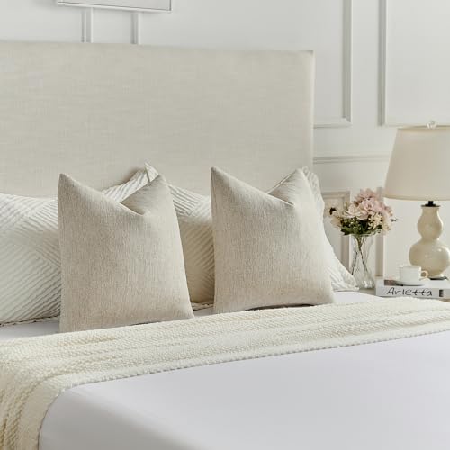 FUTEI Natural Linen Chenille Decorative Throw Pillow Covers 18x18 Inch Set of 2,Soft Cozy Faux Linen Textured Cushion Cas...