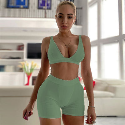 Women's New V-neck Sports Yoga Cotton Solid Color Two-piece Suit
