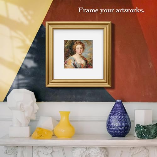 An&He 10x10 Photo Frame, Wood Grain Square Decorative Frame with PS Panel - Gold