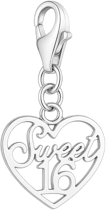 Infinity Collection Sweet 16 Clip-On Charms for Bracelets, Backpacks & Zippers – Stainless Steel Heart or Crown Design – E...