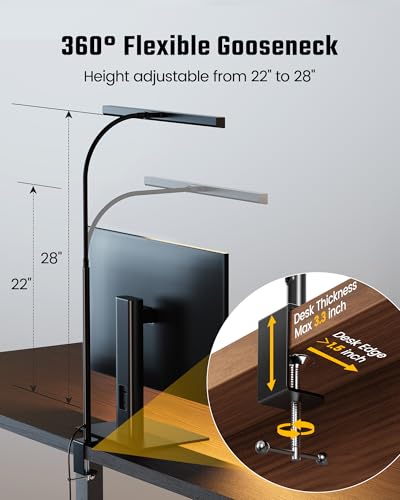 SUPERDANNY LED Desk Lamp for Office Home, Eye-Caring Desk Light with Adjustable Gooseneck, 12W Touch Control Dimmable Brig...