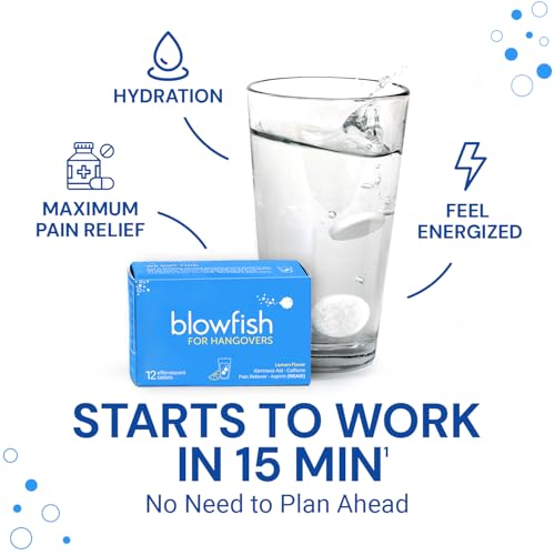 Blowfish for Hangovers - Fast Hangover Relief in 15 Minutes | FDA-Recognized Formulation | Headache Relief, Energy, and Hy...