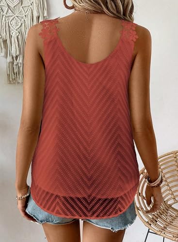 Womens Tank Tops Flowy Sleeveless Summer Boho Tank Top for Women Casual Crewneck Strap Lace Camisole Shirts