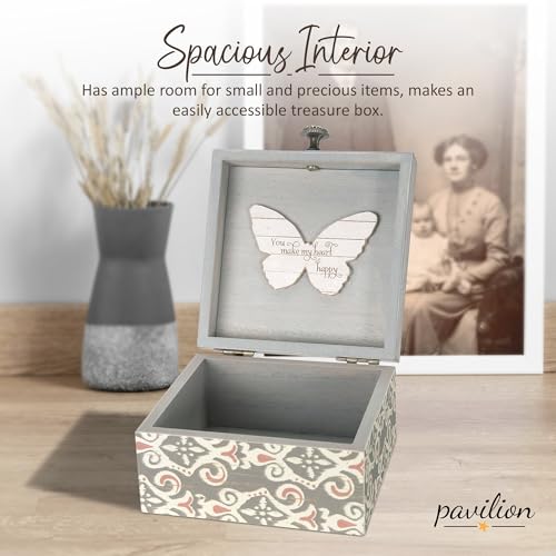 Pavilion 'Simple Spirits Butterfly' 41102 - Wooden Hinged Keepsake Box with Patterned Design and Printed Message for Frien...
