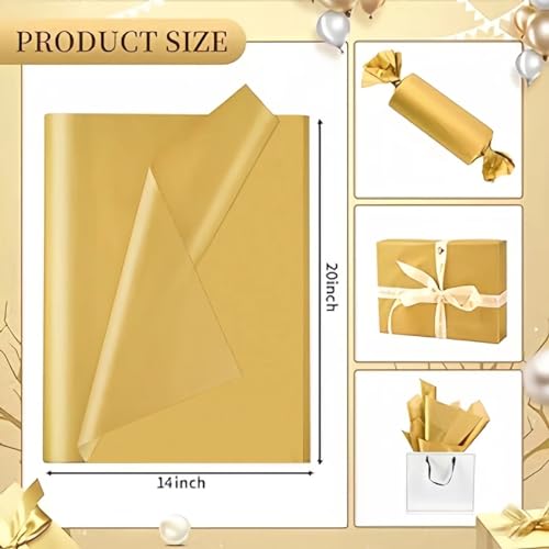 Gold Tissue Paper for Gift Bags - 30 Sheets of Gold Wrapping Tissue Paper Bulk Packaging Paper for Weddings Birthday DIY P...