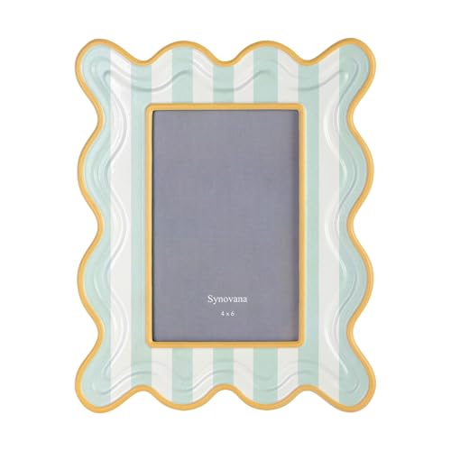 Synovana Wavy Striped 4x6 Picture Frame – Green and Cream with Frosted Finish, Tabletop Photo Display – Joyful Decorative ...