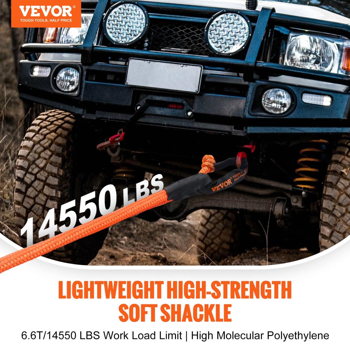 Soft Shackle Synthetic Recovery Rope 2PCS 1/2"x22" 44092lbs Break Strength