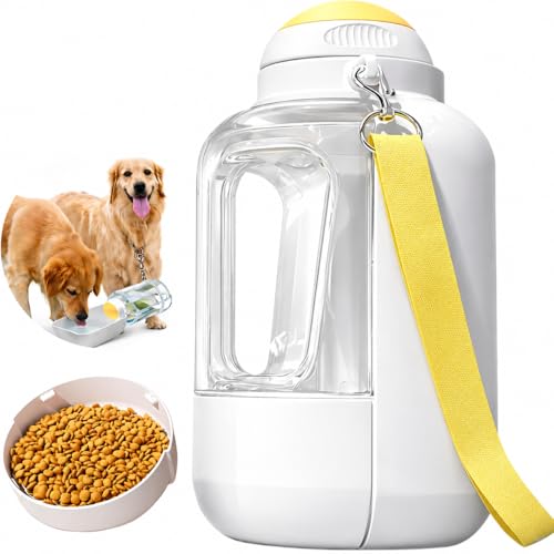 Dog Water Bottle with Food Container, 32oz Travel Dog Water Bottle (3 in 1), Leak Proof Portable Water for Dogs with Twist...
