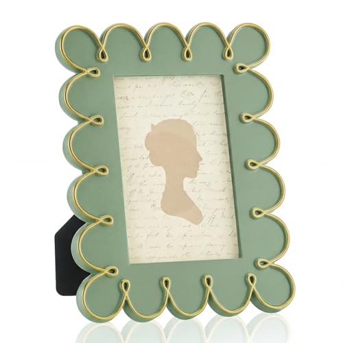 AceOrbit 4x6 Inch Sage Green Petal Wave Picture Frame Cute Wavy Edge Resin Scalloped Photo Frame for Desktop Display Home ...